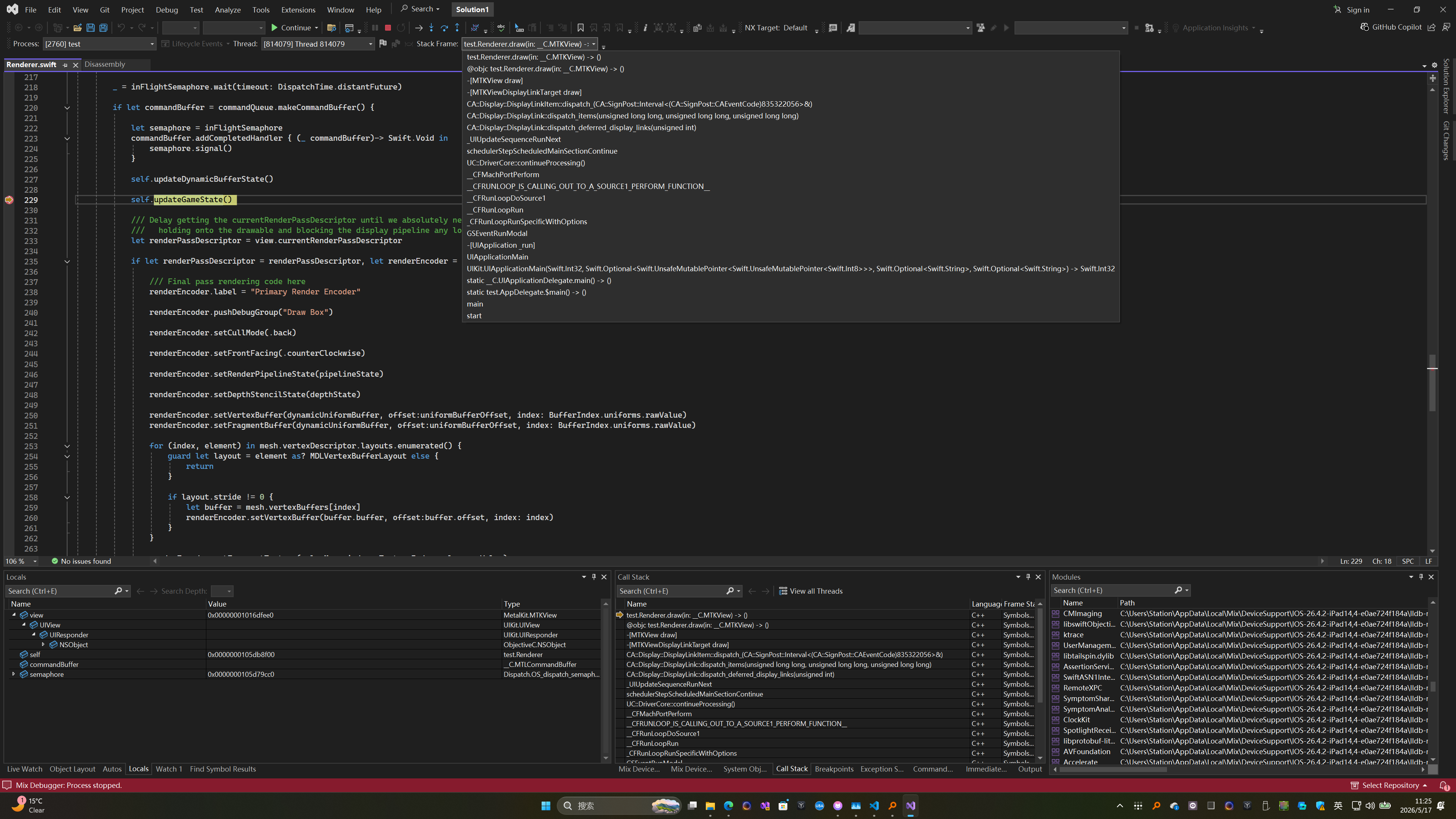 Visual Studio source-level debugging for an iOS app