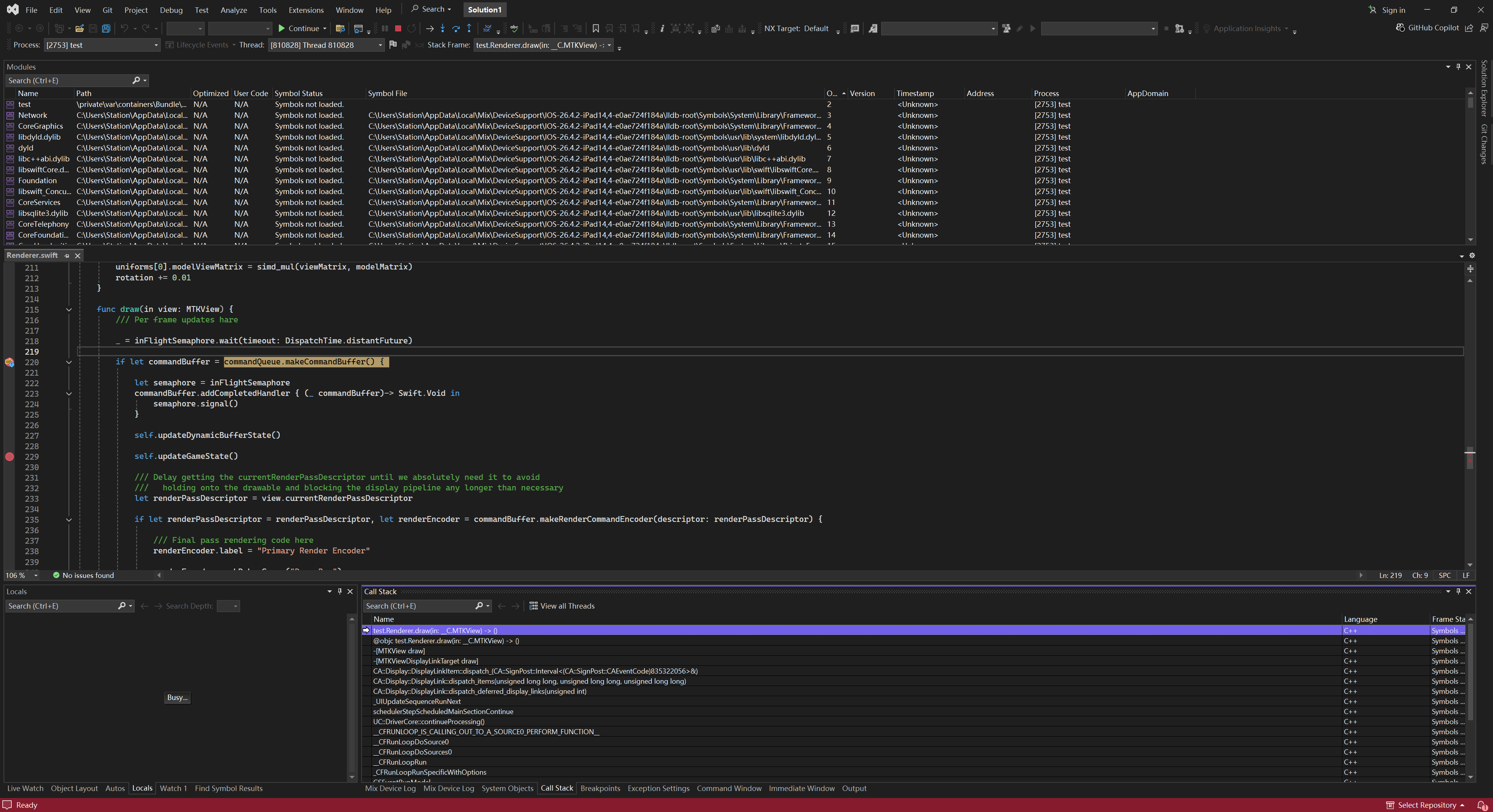 Visual Studio symbol modules view