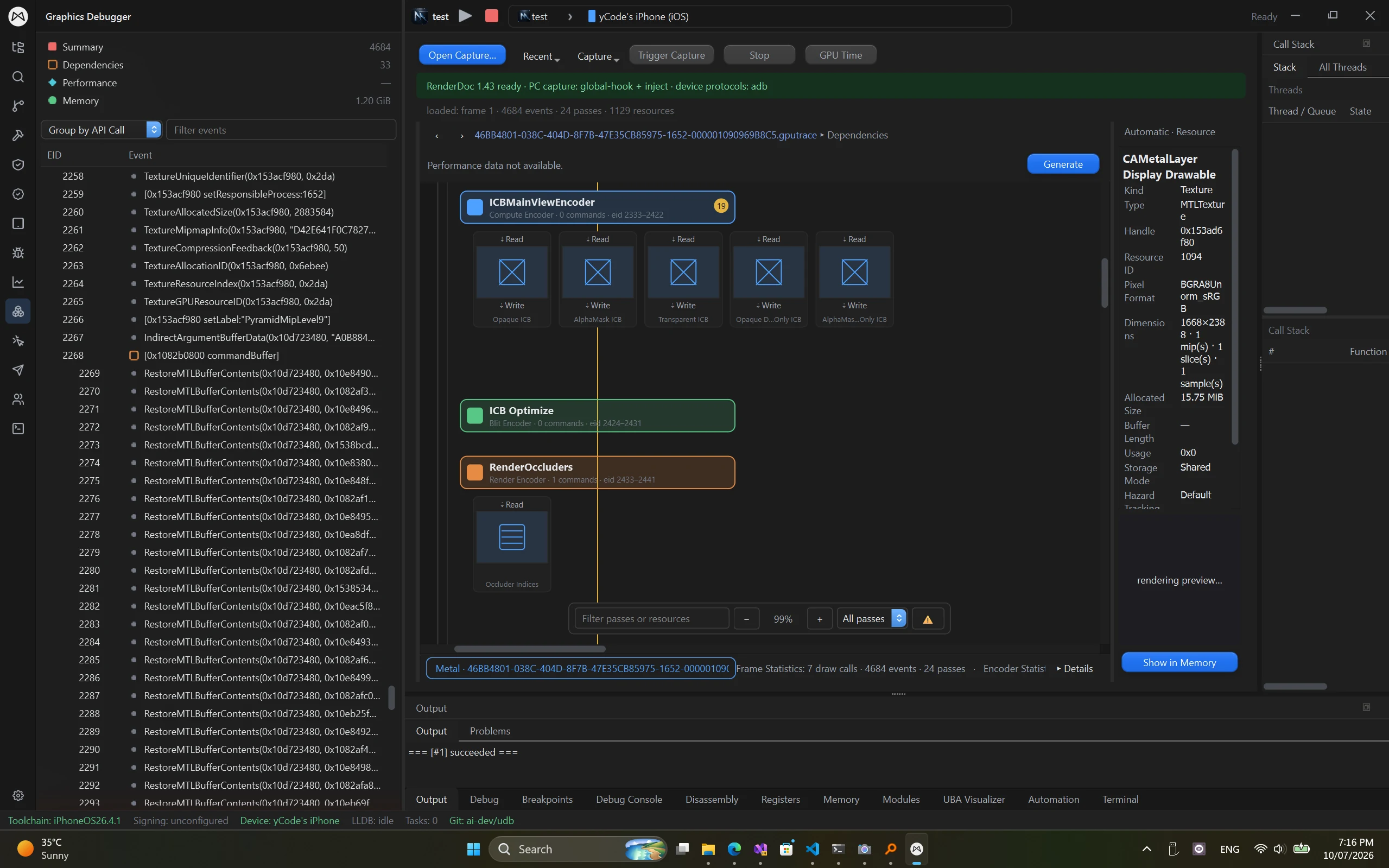 Metal frame debugging and resource inspection in Ycode